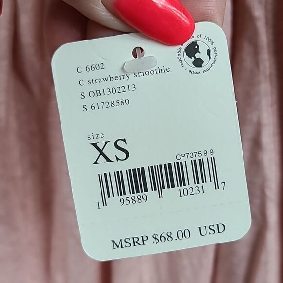 Free People NWT Pink Linen Oversized Tee Strawberry Crop Top Bow Tie Back Blouse - Picture 6 of 12